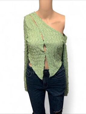 One-Shoulder Textured Cutout Top